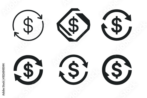 Finance Logo Set. Managing Business Finances. Icon set. Set Logo of Managing Business Finances: Currency Exchange Arrows. harmonious logo variations of the