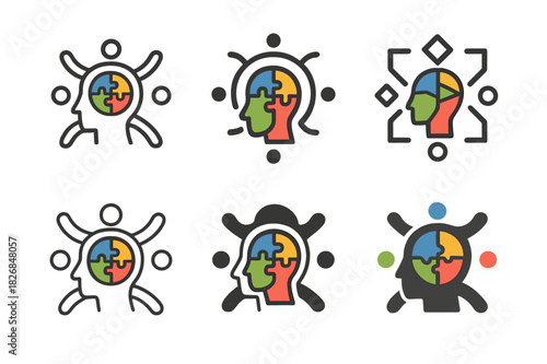 Neurodiversity Emblem Set. Neurodiversity in the workplace. Icon set. Set Logo of neurodiversity: empowerment and understanding emblem. harmonious logo
