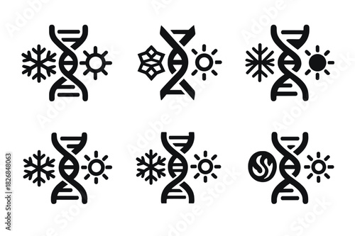 Genetic Adaptation Icons. genetic adaptation to extreme climate conditions. Icon set. Set Logo of genetic adaptation to extreme climate conditions: evolving