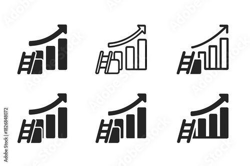 Small Business Logo Set. small business growth and challenges. Icon set. Set Logo of small business growth and challenges: obstacles with ladder and chart.