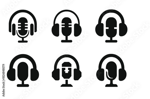 Singing Logo Variations. Singing for TV shows and live performances. Icon set. Set Logo of singing for TV shows and live performances: studio mic and