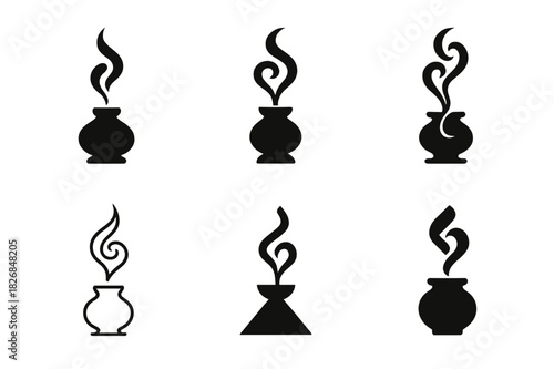 Spiritual Icon Set. spiritual routine. Icon set. Set Logo of spiritual routine: incense smoke swirl. harmonious logo variations of the same emblematic concept,