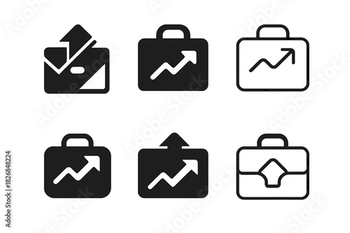 Business Profit Logos. business profit. Icon set. Set Logo of business profit: briefcase with upward arrow. harmonious logo variations of the same emblematic
