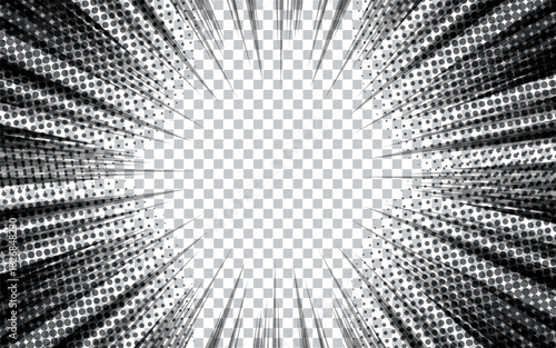 Comic strip radial motion lines. Anime comics book hero speed or fight action texture rays. Manga cartoon drawing explosions background. Vector illustration