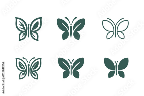 Wildlife Protection Icons. Nature conservation and wildlife protection. Icon set. Set Logo of conservation: butterfly and leaf pattern. harmonious logo