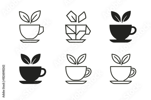 Nature Wellness Icons. Nature-based wellness tourism. Icon set. Set Logo of wellness tourism: herbal tea and leaves. harmonious logo variations of the same
