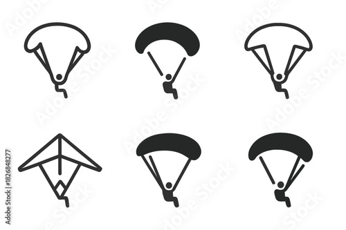 Paragliding Logo Set. Paragliding. Icon set. Set Logo of Paragliding: minimalist glider outline. harmonious logo variations of the same emblematic concept,