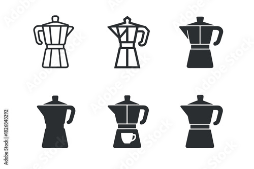 Caffeinated Drink Logos. Caffeinated Drinks. Icon set. Set Logo of Caffeinated Drinks: Coffee Pot. harmonious logo variations of the same emblematic concept,
