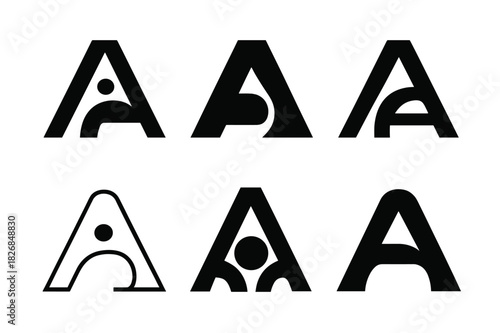 Geometric Typography Logos. Corporate typography. Icon set. Set Logo of corporate typography: Letterforms with geometric accents. harmonious logo variations of