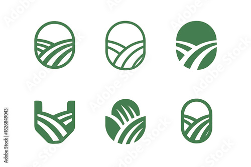 Smallholder Farming Icons. smallholder farming. Icon set. Set Logo of smallholder farming: crop field rows. harmonious logo variations of the same emblematic