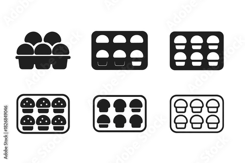 Muffin Tray Logos. Muffin tray. Icon set. Set Logo of muffin tray: tray with rising muffins. harmonious logo variations of the same emblematic concept, each