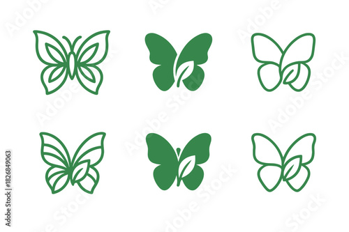 Wildlife Protection Icons. Nature conservation and wildlife protection. Icon set. Set Logo of conservation: butterfly and leaf pattern. harmonious logo