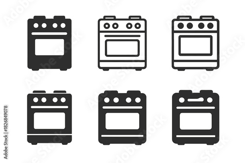 Stylized Range Logos. Range. Icon set. Set Logo of range: dual fuel range. harmonious logo variations of the same emblematic concept, each with different