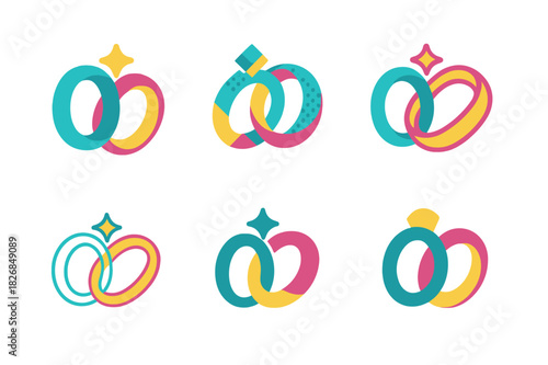Colorful Accessories Icons. Colorful accessories. Icon set. Set Logo of accessories: rings and bangles in bright colors. harmonious logo variations of the same
