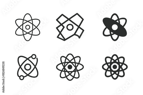 Molecule Logo Variations. Molecules. Icon set. Set Logo of molecules: orbiting electrons. harmonious logo variations of the same emblematic concept, each with