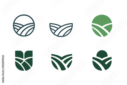 Smallholder Farming Icons. smallholder farming. Icon set. Set Logo of smallholder farming: crop field rows. harmonious logo variations of the same emblematic