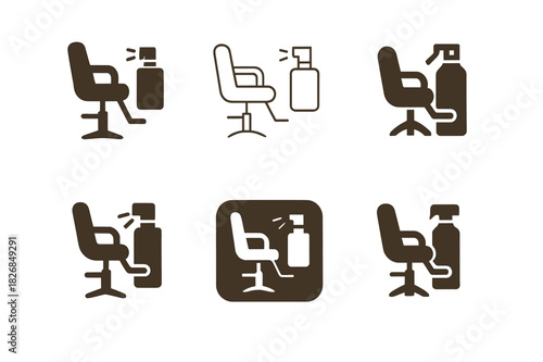 Beauty Icon Set. beauty and grooming services. Icon set. Set Logo of beauty and grooming services: salon chair and hair spray. harmonious logo variations of