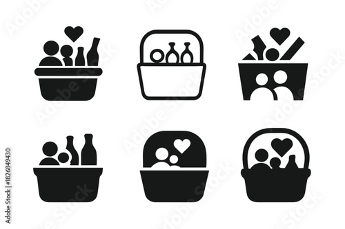 Memories Icon Set. Creating memories with friends and family. Icon set. Set Logo of creating memories with friends and family: picnic basket. harmonious logo