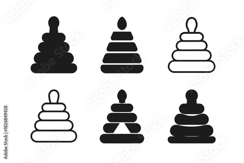 Toddler Playtime Icons. toddler playtime. Icon set. Set Logo of toddler playtime: stacking rings toy. harmonious logo variations of the same emblematic