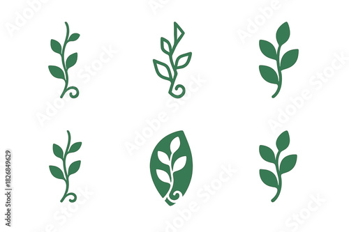 Greenery Logo Variations. greenery. Icon set. Set Logo of greenery: climbing plant silhouette. harmonious logo variations of the same emblematic concept, each