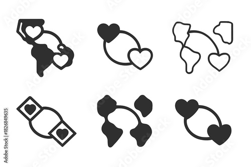 Long-Distance Logo Set. Long-Distance Relationships and Communication. Icon set. Set Logo of Long-Distance Relationships and Communication: two locations