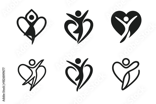 Dance Therapy Logos. dance therapy and emotional healing. Icon set. Set Logo of dance therapy and emotional healing: unity through movement. harmonious logo