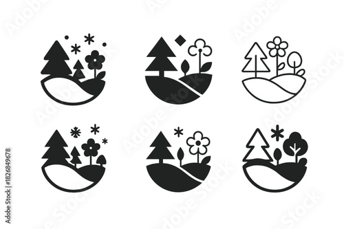 Seasonal Weather Icon Set. seasonal weather changes in natural environments. Icon set. Set Logo of seasonal weather changes in natural environments: landscape