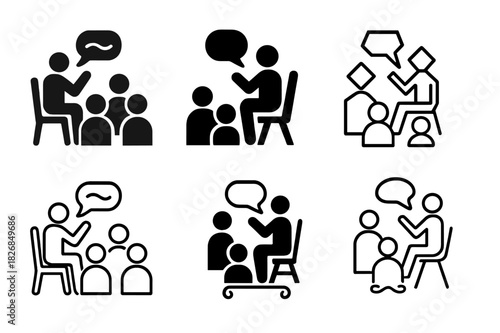 Cultural Icon Logos. Cultural experience. Icon set. Set Logo of cultural experience: storytelling scene. harmonious logo variations of the same emblematic
