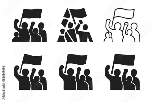 Revolution Icon Set. famous historical revolutions. Icon set. Set Logo of famous historical revolutions: revolutionary crowd with raised banners. harmonious