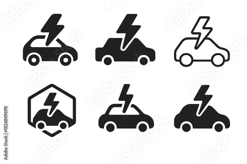 Urban Mobility Icons. Urban Mobility. Icon set. Set Logo of Urban Mobility: shared electric car. harmonious logo variations of the same emblematic concept,