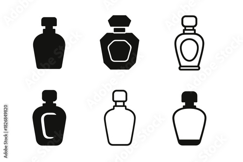 Timeless Elegance Logos. Timeless elegance. Icon set. Set Logo of timeless elegance: classic perfume bottle. harmonious logo variations of the same emblematic