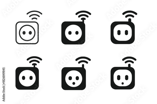 Smart Plug Icons. Smart plugs. Icon set. Set Logo of smart plugs: connected power outlet. harmonious logo variations of the same emblematic concept, each with