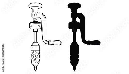 Hand drill illustration vintage tool drawing vector image art