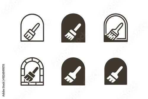 Historical Icon Variations. Historical artwork. Icon set. Set Logo of historical artwork: fresco brush over arched wall segment. harmonious logo variations of
