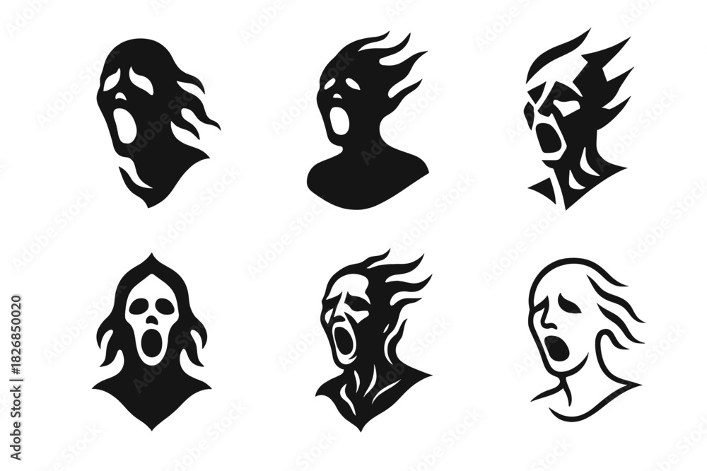 Obraz premium Whispering Spirit Logos. Whispers of torment in the air. Icon set. Set Logo of whispers of torment in the air: tortured spirit silhouette. harmonious logo