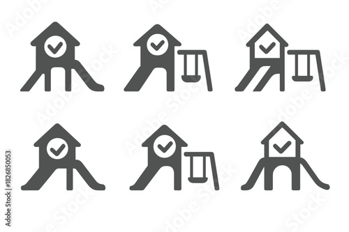 Childhood Wellness Logos. childhood obesity prevention. Icon set. Set Logo of childhood obesity prevention: playground with wellness sign. harmonious logo