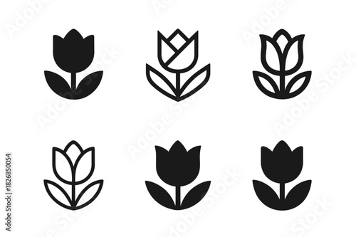Tulip Logo Variations. Tulip. Icon set. Set Logo of tulip: tulip garden pattern. harmonious logo variations of the same emblematic concept, each with different