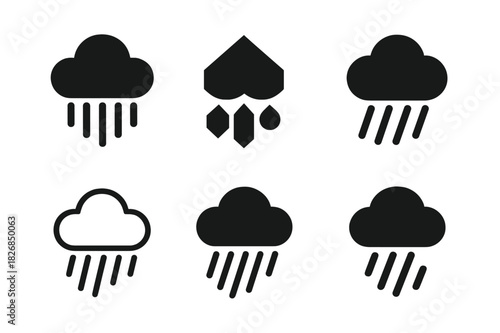 Rain Logo Variations. Rain. Icon set. Set Logo of rain: cloud with rainfall. harmonious logo variations of the same emblematic concept, each with different