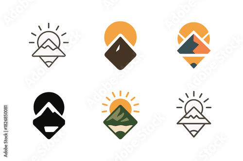 Creative Nature Logos. Nature?s Beauty as a Source of Creativity. Icon set. Set Logo of Nature?s Beauty as a Source of Creativity: mountain sunrise