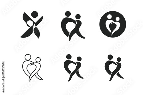 Dance Therapy Logos. dance therapy and emotional healing. Icon set. Set Logo of dance therapy and emotional healing: unity through movement. harmonious logo