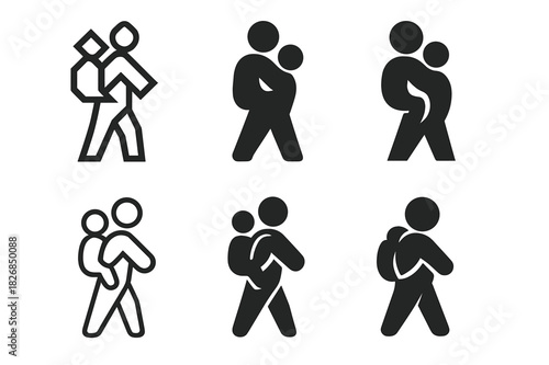Child Carrying Logos. carrying a child on back. Icon set. Set Logo of carrying a child on back: backpack-style support. harmonious logo variations of the same