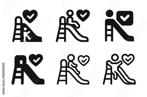 Childhood Wellness Logos. childhood obesity prevention. Icon set. Set Logo of childhood obesity prevention: playground with wellness sign. harmonious logo