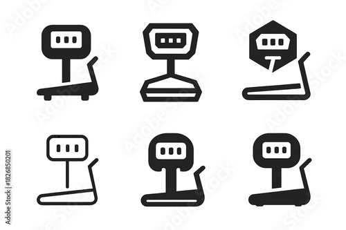 Treadmill Workout Icons. Treadmill workout. Icon set. Set Logo of treadmill workout: treadmill console display. harmonious logo variations of the