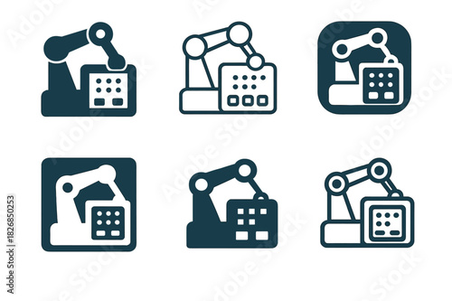 Autonomous Manufacturing Icons. Autonomous manufacturing. Icon set. Set Logo of autonomous manufacturing: digital control panel. harmonious logo variations of