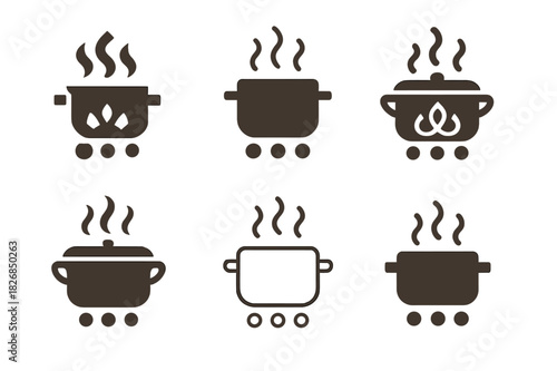 Cooking Techniques Icons. Cooking techniques. Icon set. Set Logo of cooking techniques: pot simmering. harmonious logo variations of the same emblematic