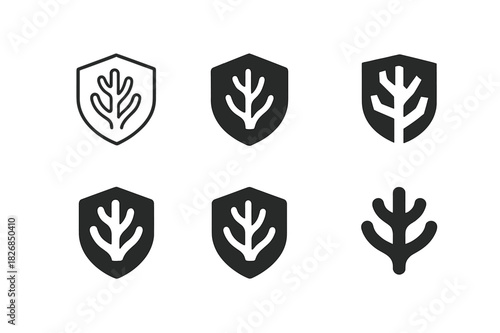 Ocean Conservation Logos. Ocean conservation efforts. Icon set. Set Logo of ocean conservation efforts: coral reef protection. harmonious logo variations of