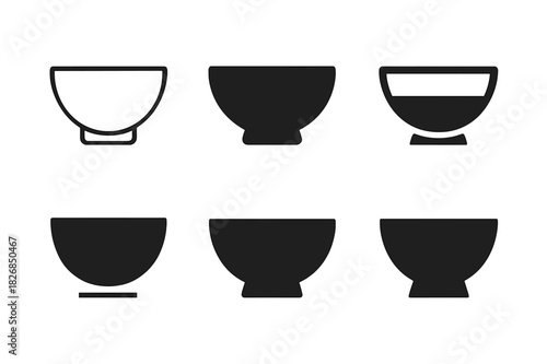 Bowl Logo Variations. Bowl. Icon set. Set Logo of bowl: ceramic bowl. harmonious logo variations of the same emblematic concept, each with different artistic
