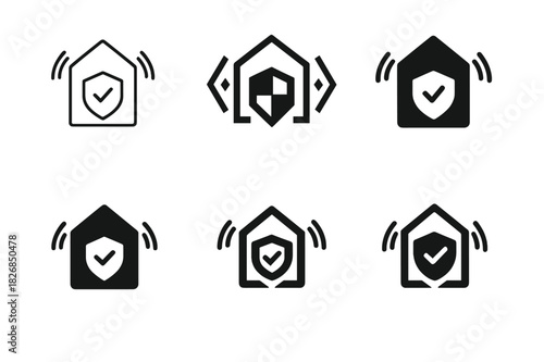 Smart Security Icons. Smart security systems. Icon set. Set Logo of smart security: alarm system icon. harmonious logo variations of the same emblematic