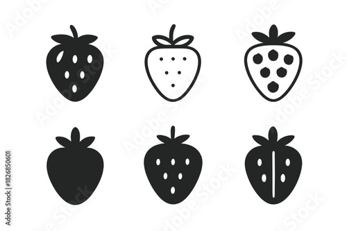 Strawberry Logo Variations. Strawberry. Icon set. Set Logo of strawberry: stylized fruit emblem. harmonious logo variations of the same emblematic concept,