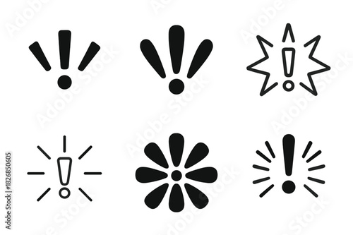 Frustration Icon Set. Frustration. Icon set. Set Logo of frustration: exclamation marks burst. harmonious logo variations of the same emblematic concept, each